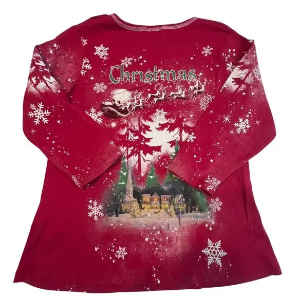 Studio Gem Top Women Large Ugly Christmas Tree Holiday Festive Snow Flakes Shirt - Picture 9 of 10